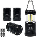 Brightest Camping Lantern (EMITS 350 LUMENS!) 4 Pack LED Lantern – Camping Equipment Gear Lights for Hiking, Emergencies, Hurricanes, Outages, Great Father Gift Set (Black with Magnetic Base and Hook)