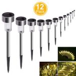 Sunnest Solar Lights Outdoor Solar Garden Lights 12Pack Stainless Steel LED Solar Pathway Lights, Outdoor Landscape Lighting for Lawn/Patio/Yard/Walkway/Driveway Warm White