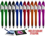 Stylus Pen, 3-1 Multi-Function, Ball point Black Ink Pen, Capacitive Stylus for Touchscreen Devices, LED Flashlight, Medical Pen Light,For Home,Work,Doctors, and Nurses (6 Pack, Multi-Color)