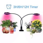 Upgrade 20W Dual Head Timing Grow Light Desk Lamp, Growstar 48 LED 3 Dimmable Levels Plant Lights for Indoor Plants with Red/Blue/white Spectrum, Adjustable Gooseneck, 3/6/12H Timer, 3 Switch Modes
