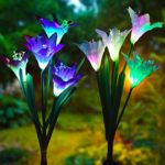 Outdoor Solar Garden Stake Lights – Doingart 2 Pack Solar Powered Lights with 8 Lily Flower, Multi-color Changing LED Solar Decorative Lights for Garden, Patio, Backyard (Purple and White)