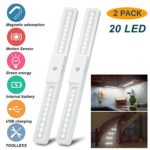 Under Cabinet Lighting, 2 Pack Under Counter Lights Wireless Motion Sensor Stick-on Light Portable 20 LED Rechargeable Closet Light Kitchen Lighting Tap Night Light for Stairs Wardrobe (2Pack)