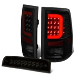 For Dodge Ram Pair Black Housing Smoked Lens Red 3D LED Light Bar Tail Lights+Dual Row 3rd Brake Light