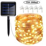 Cusomik Solar String Lights Outdoor,75ft 200 LED Copper Wire Lights,8 Modes Starry Lights, IP65 Waterproof Fairy Christmas Decorative Lights for patio,Garden,Gate,Yard,Wedding,Party 1 pack