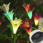 Homestarry Solar Garden Lights Outdoor, 2 Pack Solar Powered Lights with 8 Lily Flower, Multi-Color Changing LED Solar Stake Lights for Garden, Patio, Backyard (Purple/White)