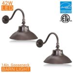 2 PACK – 14in. Bronze Gooseneck Barn Light LED Fixture for Indoor/Outdoor Use – Photocell Included – Swivel Head – 42W – 3800lm – Energy Star Rated – ETL Listed – Sign Lighting – 3000K (Warm White)