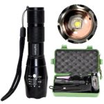 ustopfire LED Tac Flashlight, 2000 Lumen XM-L2 high lumens Handheld Flashlights with 5 Modes, Zoomable, Adjustable Focus, Water Resistant Flashlight Torch with Rechargeable 18650 Battery and Charger