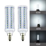 Luxvista Dimmable E12 Candelabra Base LED Corn Bulb, 10W 3-Way Light Bulb for Daylight 6000K CFL Lights Incandescent Bulbs Replacement, 60W/30W/15W Halogen Replacement (2-Pack)