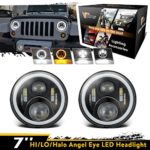 Pair Vplus 7 Inch Round Cree LED Headlights High Low Beam White Halo Ring Angel Eyes White DRL + Amber Turning Signal Lights For Jeep Wrangler JK TJ CJ Hummer H2 H1