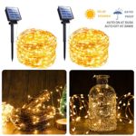 MineTom Solar Fairy String Light, 2 Pack 100 LED 8 Modes Copper Wire Lights Waterproof Outdoor String Lights Indoor/Outdoor, Gardens, Patio, Wedding, Bedroom, Christmas Party Decoration（Warm White）