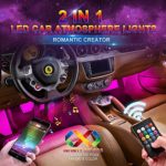 WSIIROON Car LED Strip Light, Upgraded Remote and APP Two-in-one Control Multicoloured Music Car Interior Lights, 4pcs 48 LED, Sound Active Function, Waterproof, Multi-Mode Change(DC 12V)