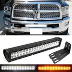 iJDMTOY Complete 20″ 120W High Power Dual Color (White and Amber) LED Light Bar w/ Lower Bumper Grille Mounting Brackets, Wiring Harness For 2009-2018 Dodge RAM 2500 3500