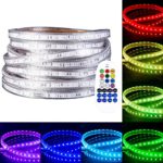 GuoTonG 32.8ft/10m Dimmable strip Lights kit, Flexible RGB 600 LEDs, 110V, 4 Wires, Waterproof, Connectable, UL Listed Power Supply,Power Plug Built-in Fuse design, Radio Frequency Controller