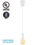 UL-listed Single Socket Pendant Light Fixture (Multi-color Options), Textile Insulating Lamp Cord, Silicon E26/E27 Lamp Holder for Home, Commercial, Pub, Counter, Accent & Decorative Lighting, WHITE