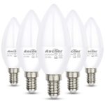 Ascher E12 LED Candelabra Light Bulbs, Equivalent 60W, 550LM, Daylight White 5000K, Candelabra Base, Non-dimmable, Chandelier Bulb, Pack of 5