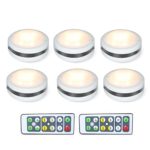 Shineled Wireless LED Puck Lights,Under Cabinet Lighting with Remote Control,Battery Powered Dimmable Brightness Closet Lights for Hallway,Bedroom,Kitchen,Warm White 6 Pack（Batteries not Included）