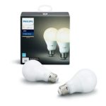 Philips Hue White 2-Pack A19 60W Equivalent Dimmable LED Smart Light Bulbs, Works with Alexa, Apple HomeKit, and Google Assistant, (California Residents)