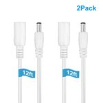 IBERLS 2-Pack White 12ft(3.6m) 5.5 x 2.1mm DC Plug Power Supply Adapter Extension Cable 20AWG Power Cord for 5V/12V/24V Wireless IP Security Camera, LED Strip Lights, Baby Monitor, Female to Male