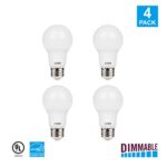 LUNO A19 Dimmable LED Bulb, 9.5W (60W Equivalent), 800 Lumens,  5000K (Daylight), Medium Base (E26),UL & Energy Star (4-Pack)