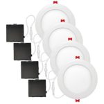Globe Electric 91261 6″ Ultra Slim Designer Series Integrated LED Recessed Lighting Kit 4-Pack, 12 Watts, Energy Star, IC Rated, Dimmable, Wet Rated, Round Trim, White Finish, 90 CRI, 6.3″ Hole Size