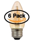 (6 Pack) Sylvania 79536-40 Watt Equivalent Vintage LED B10 Light Bulb E26 Medium Base, Blunt Candle Tip, 40W Retro Antique Edison Filament Style 2200K – Warm Amber Glow (Not White) Non Dimmable