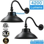 14in. Black LED Gooseneck Barn Light 42W 4200lm Warmlight LED Fixture for Indoor/Outdoor Use – Photocell Included – Swivel Head,Energy Star Rated – ETL Listed – Sign Lighting – 3000K Warmlight 2pk02