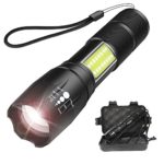 Tactical 1000 Lumens LED Flashlight with COB Light – Portable, Zoomable, Water & Shock Resistant, CREE T6 LED Handheld Light with 4 Modes – Super Bright Torch for Outdoors, Home and Emergency