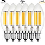 C35 Candelabra Edison LED Light Bulb 6W Equivalent 60W Incandescent E12 Base Clear Dimmable 2700K Warm White – UL Listed (6 Pack)