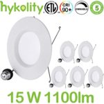 Hykolity 5/6 Inch LED Downlight CRI 90+ Dimmable Recessed Can Light Baffle Trim Design Retrofit Ceiling Lamp 15w [100w Equivalent] 1100lm 5000k Daylight White ETL Listed- Pack of 6