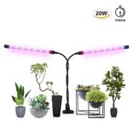 Grow Light for Indoor Plant Timer 20W Clip Dual Head 40 LED Chips Red/Blue Spectrum Adjustable Gooseneck