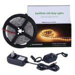 JUNWEN 16.4ft LED Light Strip Kit Rope Lights 300 Units SMD 2835 LEDs 12V LED Tape Ribbon with UL Listed Power Supply for Home Kitchen Car Bar Hotels Clubs Shopping Mall（Warm White）