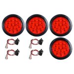 4pcs RED Sealed 12 LED 4″ Round Truck RV Trailer Brake Tail Light w/Wiring Plug Set