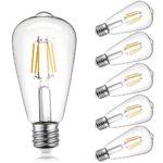 Oak Leaf Dimmable 6W Vintage Edison LED Bulbs, ST64 60W Equivalent LED Filament Light Bulb, Daylight White 5000K Antique Bulbs, E26 Base, 500 Lumens, CRI 80, ETL Listed, 6-Pack 