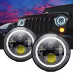TURBOSII DOT Approved 7” Round Black LED Headlight with High Low Beam White DRL Amber Turn Signal for Jeep Wrangler JK TJ LJ CJ Hummer H1 H2 (Pair)