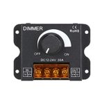 TORCHSTAR PWM Dimming Controller for LED Strip Light, DC 12V – 24V Dimmer Knob ON/OFF Switch with Aluminum Housing, Single Channel 30A 5050 3538 5630 Single Color Light Ribbon