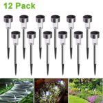 Joidy Solar Garden Lights Outdoor 12 Pack, LED Solar Powered Pathway Lights, Stainless Steel Landscape Lighting for Lawn, Patio, Yard, Walkway, Driveway