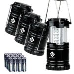 Etekcity 4 Pack Portable LED Camping Lantern with 12 AA Batteries – Survival Kit for Emergency, Hurricane, Power Outage (Black, Collapsible) (CL10)