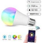 Smart Bulb, Wigbow WI-FI Led Light Bulb Color Changing 5000K [A19 7W] 70Watts Equivalent. Mood Light Bulbs that Compatible with Alexa/Google Home [Dimmable] [Remote Control] [No HUB].