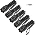 5 Pack, Pocketman T6 1200 Lumens Led Tactical Flashlight Water Resistant Handheld Torch with 5 Modes and Adjustable Focus(New Version)