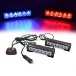 Ediors 2 X 6 LED 9 Modes Traffic Advisor Emergency Warning Vehicle Strobe Lights for Interior Roof / Dash / Windshield / Grille / Deck Universal Waterproof (Red & Blue)
