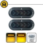 TMH ( Pack of 2 ) 6″ 25 ARROW LED Surface Mount Oval Smoked Lens / Amber Light Turn Signal Side Marker Indicator Lamp Tail LED Light for Truck Trailer RV Bus 12V DC
