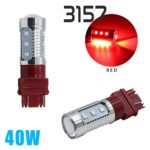 3157/7443/1157 Red Stop Brake 2835 Flash Strobe Rear Alert Safety 12-LED Light Bulbs (3157, Red)