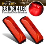 Partsam (2) Thin Line Surface Mount Led Red Marker Clearance Light 4 Diodes Universal 12V 3.8inch