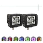 LED Light Bar WINUNITE 2PCS 12W 3 Inch CREE LED Work Light Pods with RGB Off Road Driving Light Spot Fog lights Boat Light Waterproof for Jeep SUV 4WD Truck Car ATV,1 Year Warranty