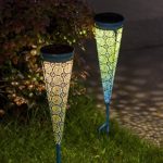 TAKE ME [2 Pack] Solar Pathway Lights Garden Outdoor,Waterproof Metal Warm White LED Stake Decorative Lights for Walkway,Yard,Lawn,Patio (Blue)