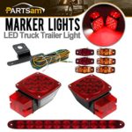 12V LED Submersible Boat Truck RV Snowmobile Camper Trailer Light Kit,Over 80″ Inch,2pc Red Stop Turn Tail Lights w/Wire Harness & Bracket,6pc Red/Amber Side Marker,Red Third Brake Light Bar
