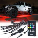 Xprite 4PCs Car Neon Underglow Underbody LED Light Kit, Undercar Strip Lighting, High Intensity LED Rock Lights w/Sound Active Function and Wireless Remote Control