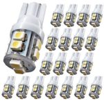 T10 LED Light Wedge Bulbs – MuHize Super Bright 6000K White DC 12V 10SMD (2018 New Design), for Car RV Interior Map Dome Lights, Replacement 194 168 W5W Lamp, 2 Years Warranty (Pack of 20)