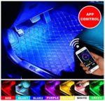 ELINKUME Car LED Strip Light, 4Pcs 48 LED DC 12V Multicolor Music Car Interior Light Kit with Wireless App Control Sound Active Function, Car Charger Included