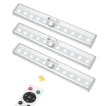 Closet Lights with Remote Control, OxyLED 3-Pack Battery Operated Night Lights Cordless Under Cabinet Lighting, Stick-on Wireless 10 LED Night Light Bar for Bookshelf, Wardrobe, Hallway, Stairway